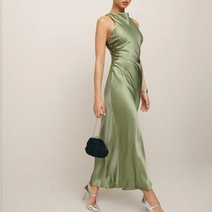 Reformation Green Satin Maxi Dress
